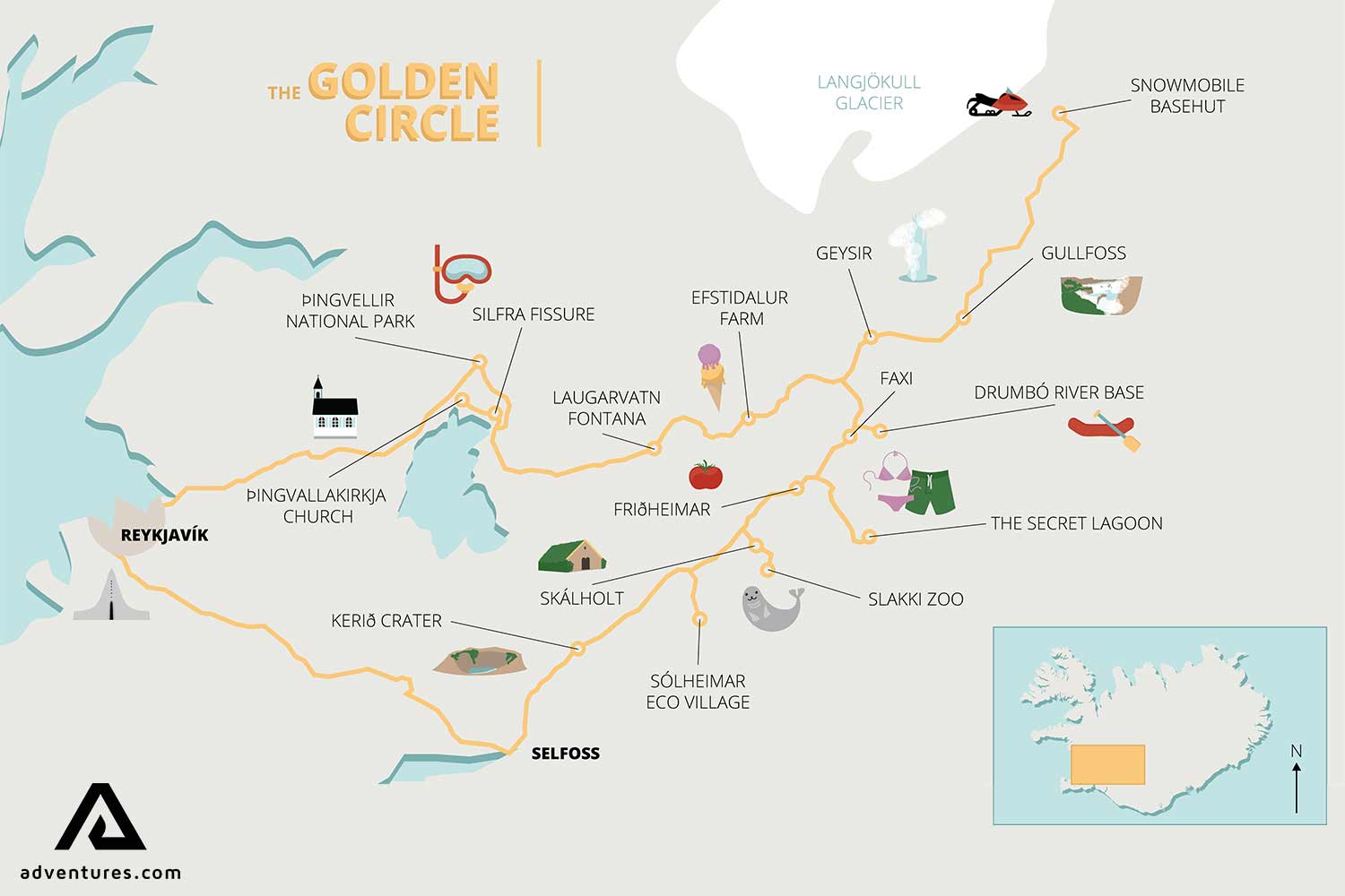 Iceland Golden Circle Tour Map Hiking In Map
